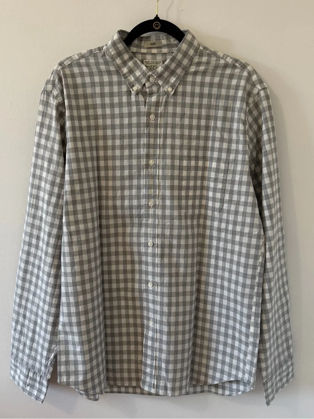 J.Crew Slim Secret Wash Gingham Button Down Shirt Grey White Large